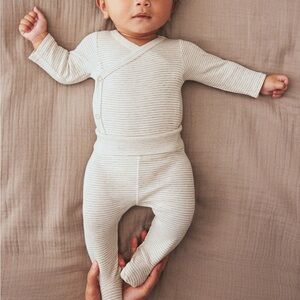 H&M Baby Neutral Onesie Set - Cream, Tan Striped and White